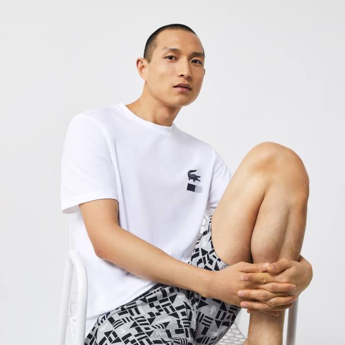 Lacoste homens pijama com estampa gráfica chine branco/azul marinho/cinza P2PX1511 roupas