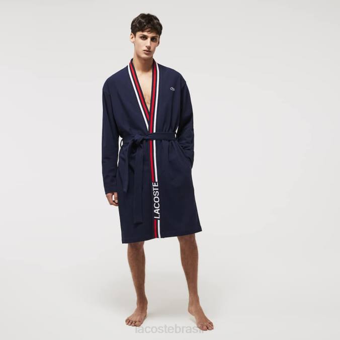 Lacoste homens robe de algodão piquê com faixa tricolor azul-marinho P2PX1571 roupas