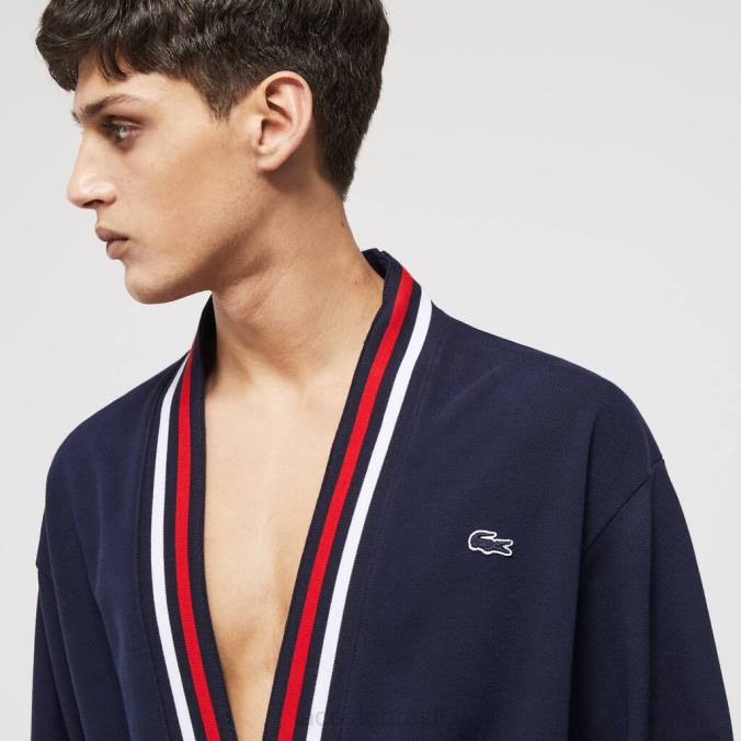 Lacoste homens robe de algodão piquê com faixa tricolor azul-marinho P2PX1571 roupas