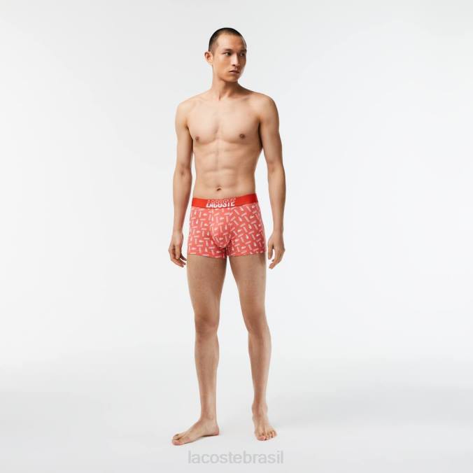 Lacoste homens Calções de banho estampados em algodão stretch, pack de 3 laranja/cinza chine/branco P2PX503 roupas