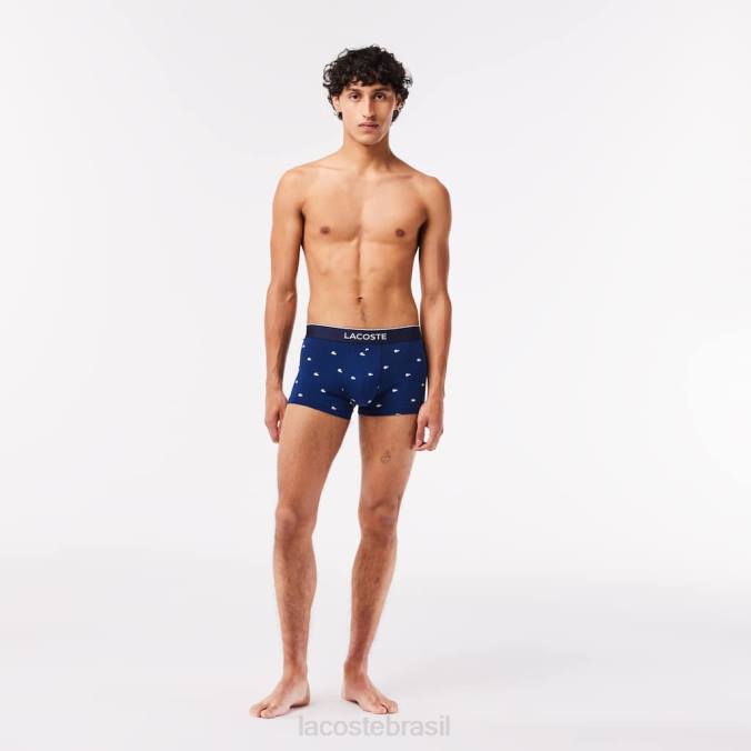 Lacoste homens Calção boxer casual exclusivo com 3 unidades azul marinho/cinza chine/vermelho P2PX1327 roupas
