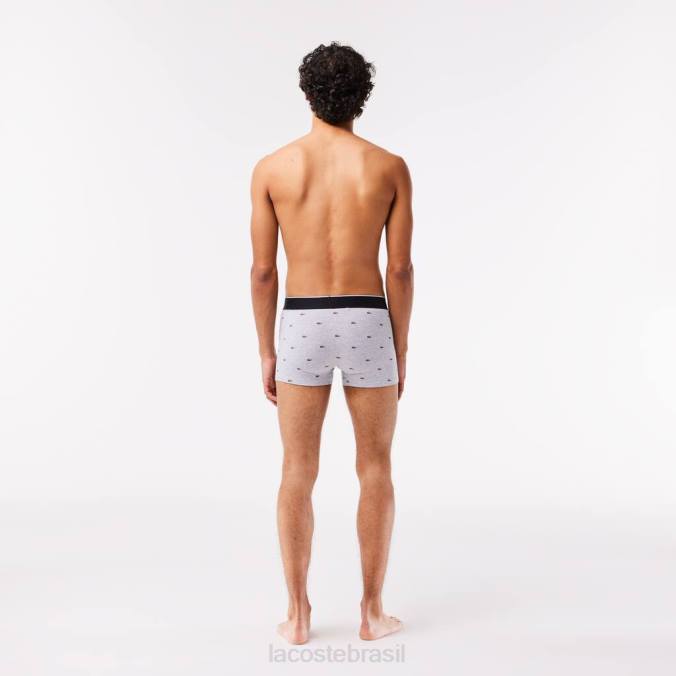Lacoste homens Calção boxer casual exclusivo com 3 unidades chinelo preto/cinza P2PX1328 roupas