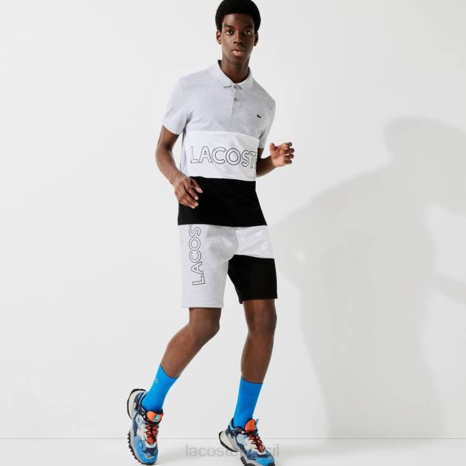 Lacoste homens bermuda de lã colorblock com letras chine cinza/branco/preto P2PX1559 roupas