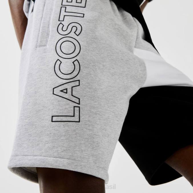 Lacoste homens bermuda de lã colorblock com letras chine cinza/branco/preto P2PX1559 roupas