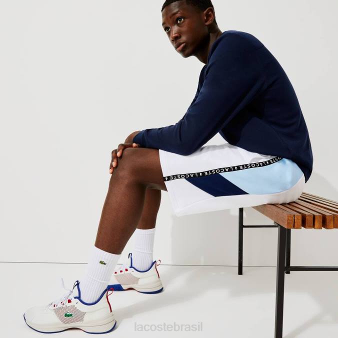 Lacoste homens bermuda de lã com faixas com letras Branco azul P2PX1602 roupas