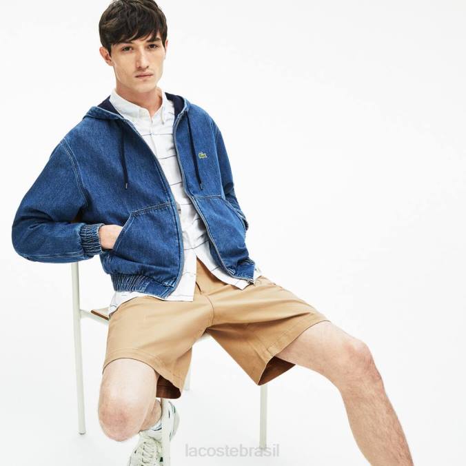 Lacoste homens bermuda regular fit em gabardine de algodão bege P2PX1620 roupas