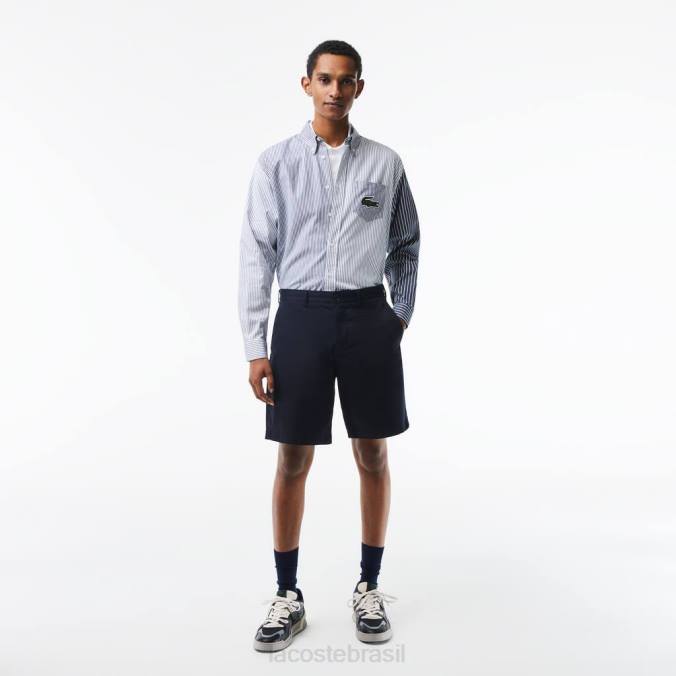 Lacoste homens bermudas elásticas de algodão orgânico com ajuste regular azul-marinho P2PX436 roupas