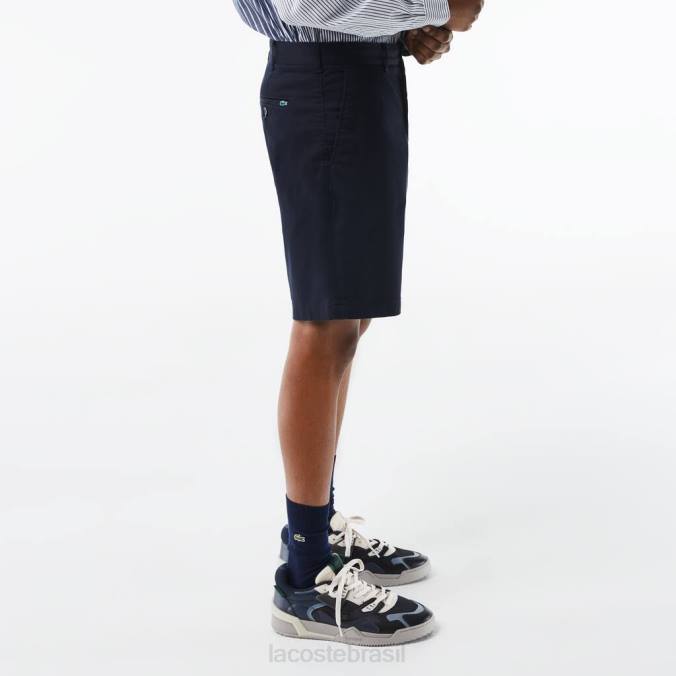 Lacoste homens bermudas elásticas de algodão orgânico com ajuste regular azul-marinho P2PX436 roupas