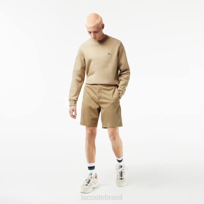 Lacoste homens bermudas elásticas de algodão orgânico com ajuste regular bege P2PX438 roupas