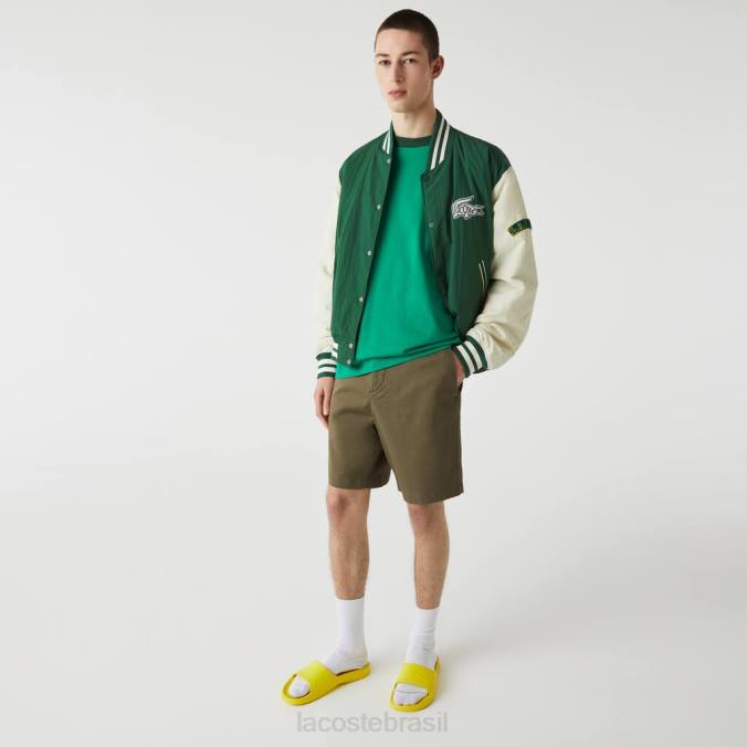 Lacoste homens bermudas elásticas de algodão orgânico com ajuste regular verde cáqui P2PX437 roupas