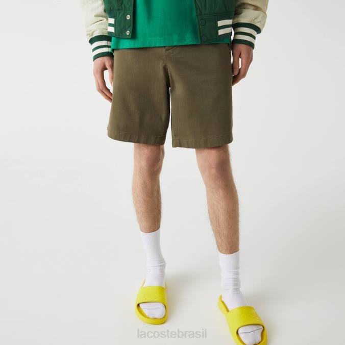 Lacoste homens bermudas elásticas de algodão orgânico com ajuste regular verde cáqui P2PX437 roupas