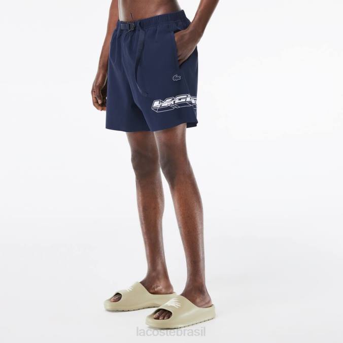 Lacoste homens calção de banho com listras com logotipo de secagem rápida azul P2PX528 roupas