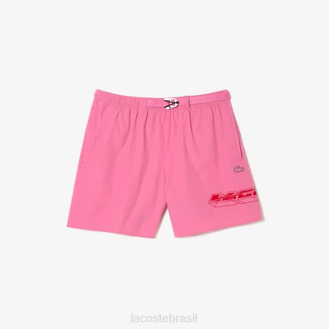 Lacoste homens calção de banho com listras com logotipo de secagem rápida rosa P2PX527 roupas