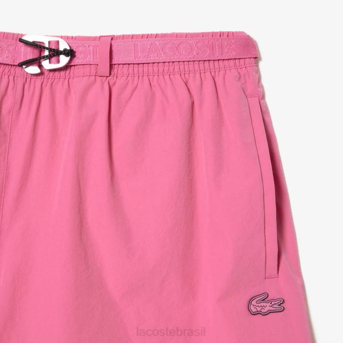 Lacoste homens calção de banho com listras com logotipo de secagem rápida rosa P2PX527 roupas