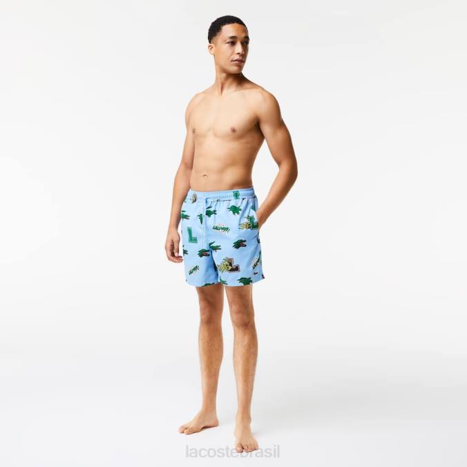 Lacoste homens calção de banho forrado em malha Branco azulado P2PX1669 roupas