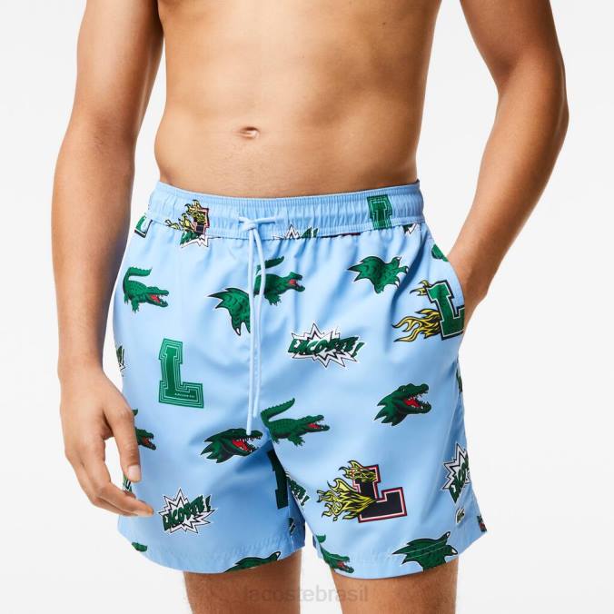 Lacoste homens calção de banho forrado em malha Branco azulado P2PX1669 roupas