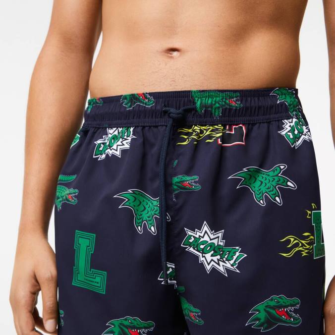 Lacoste homens calção de banho forrado em malha azul marinho/branco P2PX1670 roupas