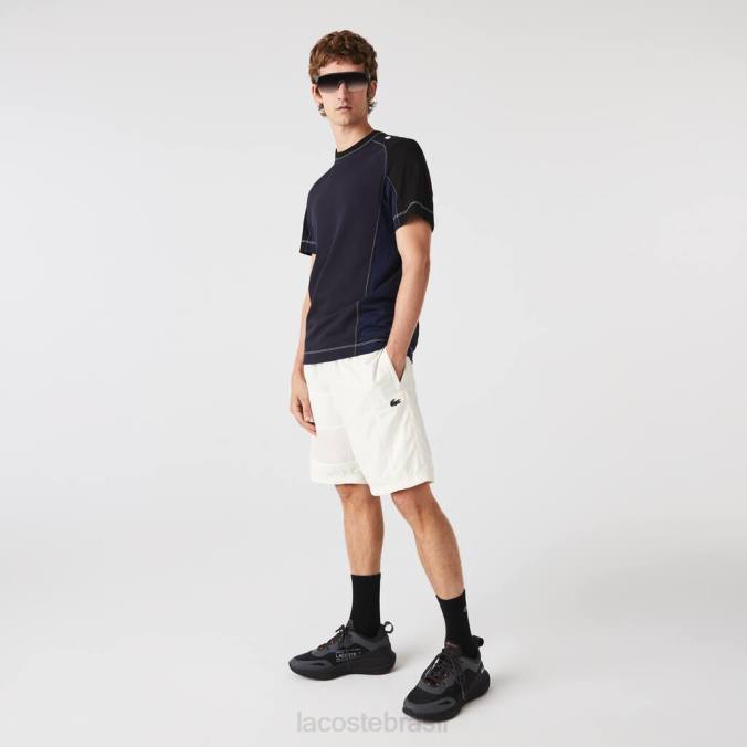 Lacoste homens shorts com efeito patchwork color block branco P2PX1501 roupas
