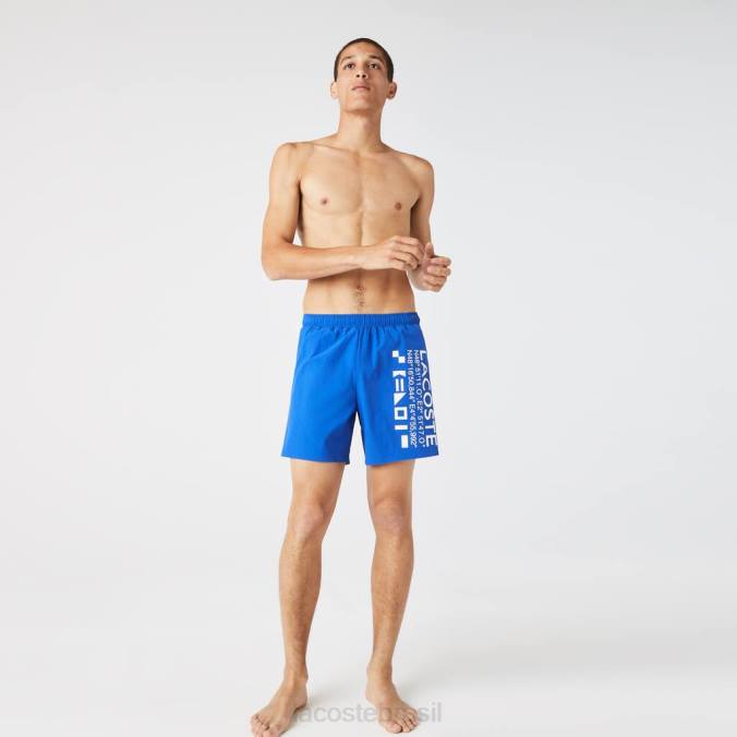 Lacoste homens shorts de banho com estampa náutica Branco azulado P2PX1661 roupas