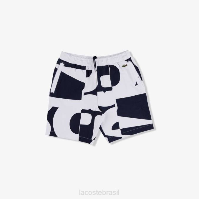 Lacoste homens shorts de lã de algodão com estampa gráfica tradicional azul marinho/branco P2PX1637 roupas