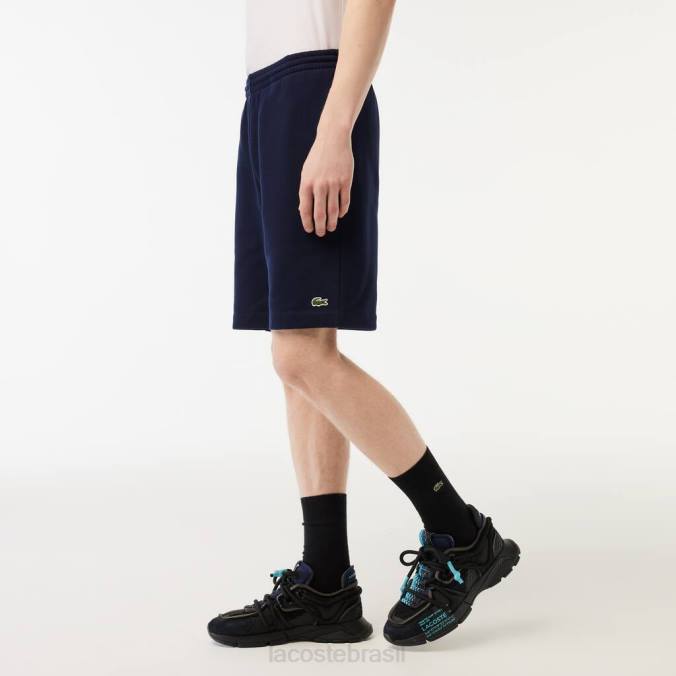 Lacoste homens shorts de lã de algodão escovado orgânico azul-marinho P2PX417 roupas