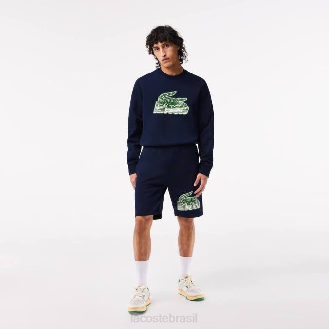 Lacoste homens shorts de lã de algodão não escovado azul-marinho P2PX430 roupas