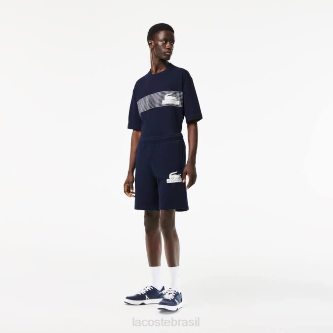 Lacoste homens shorts de lã de algodão orgânico não escovado azul-marinho P2PX487 roupas