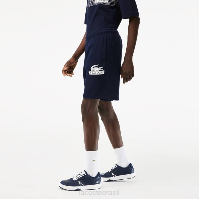 Lacoste homens shorts de lã de algodão orgânico não escovado azul-marinho P2PX487 roupas