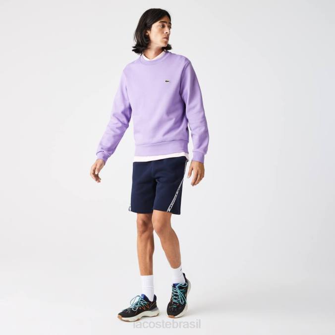 Lacoste homens shorts de lã escovada com faixas estampadas azul-marinho P2PX1496 roupas