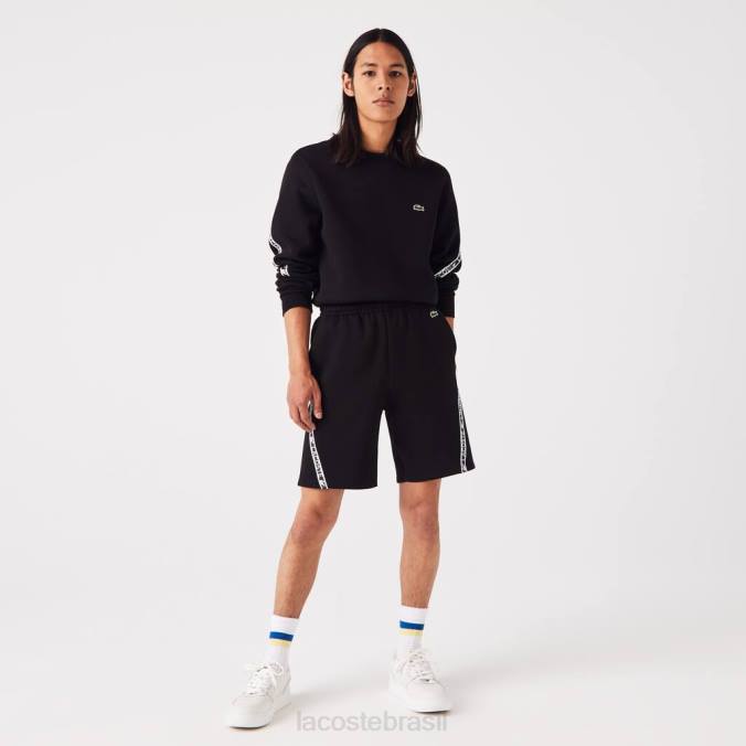 Lacoste homens shorts de lã escovada com faixas estampadas preto P2PX1497 roupas