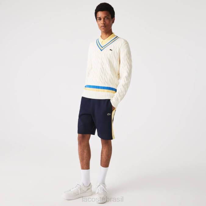 Lacoste homens shorts de lã escovado color block azul marinho/amarelo P2PX1516 roupas
