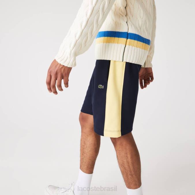 Lacoste homens shorts de lã escovado color block azul marinho/amarelo P2PX1516 roupas