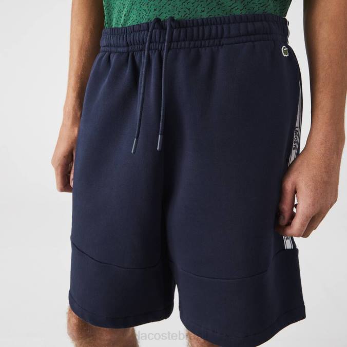 Lacoste homens shorts de mistura de lã de algodão com bandas de marca azul-marinho P2PX1538 roupas