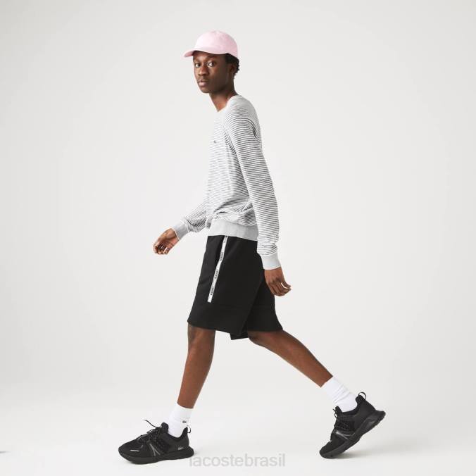 Lacoste homens shorts de mistura de lã de algodão com bandas de marca preto P2PX1540 roupas