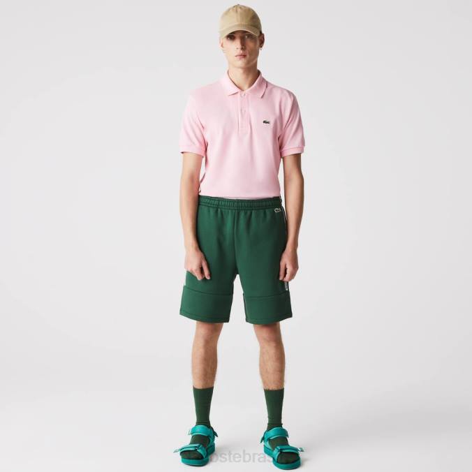 Lacoste homens shorts de mistura de lã de algodão com bandas de marca verde P2PX1539 roupas