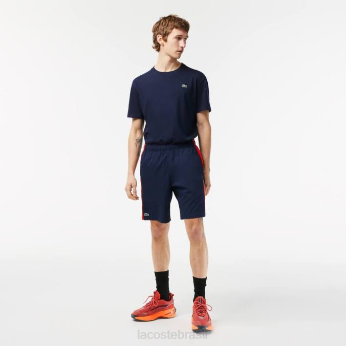 Lacoste homens shorts de tênis de poliéster reciclado azul marinho/vermelho/laranja P2PX426 roupas