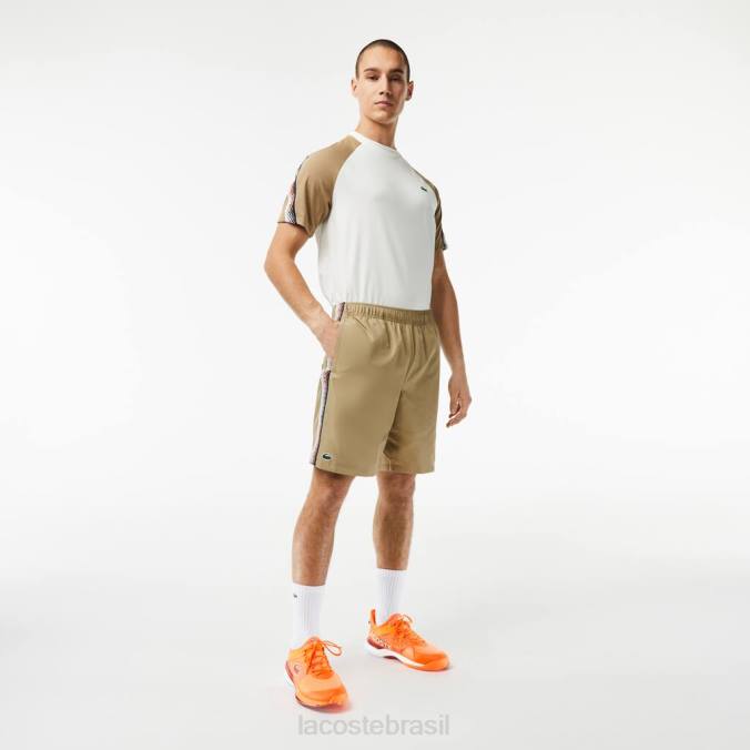 Lacoste homens shorts de tênis de poliéster reciclado bege P2PX16 roupas