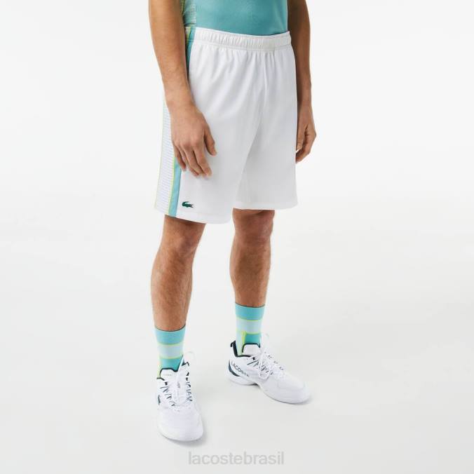 Lacoste homens shorts de tênis de poliéster reciclado branco/verde/amarelo P2PX427 roupas