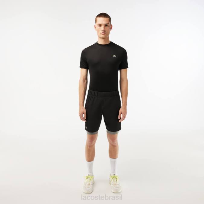 Lacoste homens shorts esportivos bicolores com cuecas embutidas chinelo preto/cinza P2PX481 roupas