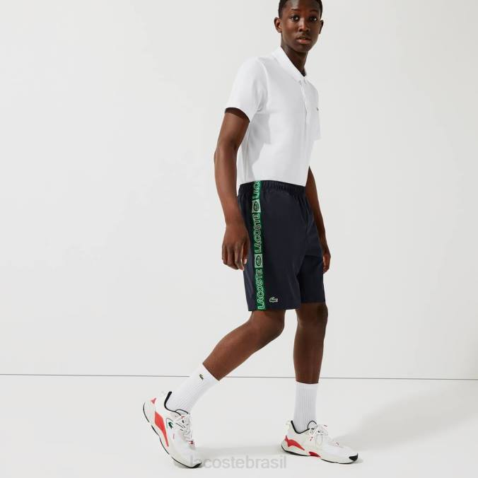 Lacoste homens shorts esportivos com faixas laterais azul marinho/verde P2PX1506 roupas