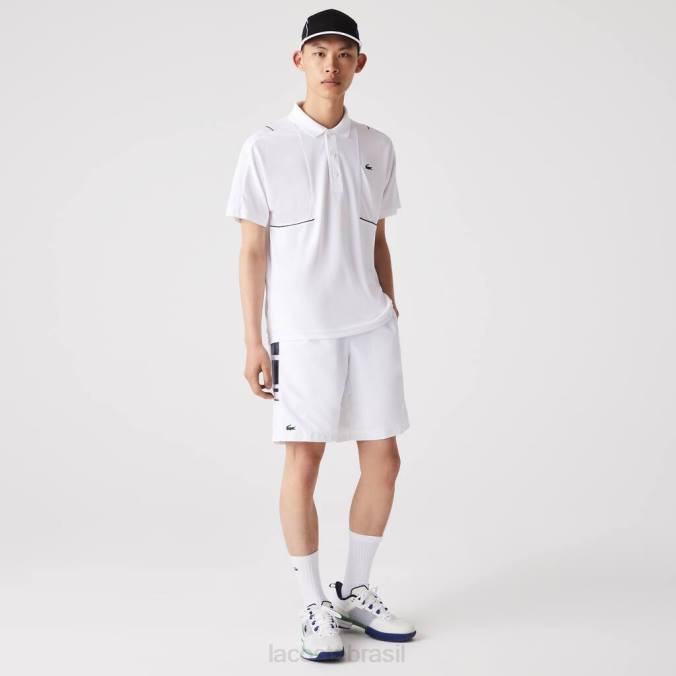 Lacoste homens shorts esportivos com faixas laterais estampadas branco/azul marinho P2PX1596 roupas