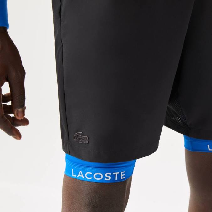 Lacoste homens shorts esportivos com forro embutido 3 em 1 Preto Azul P2PX1423 roupas