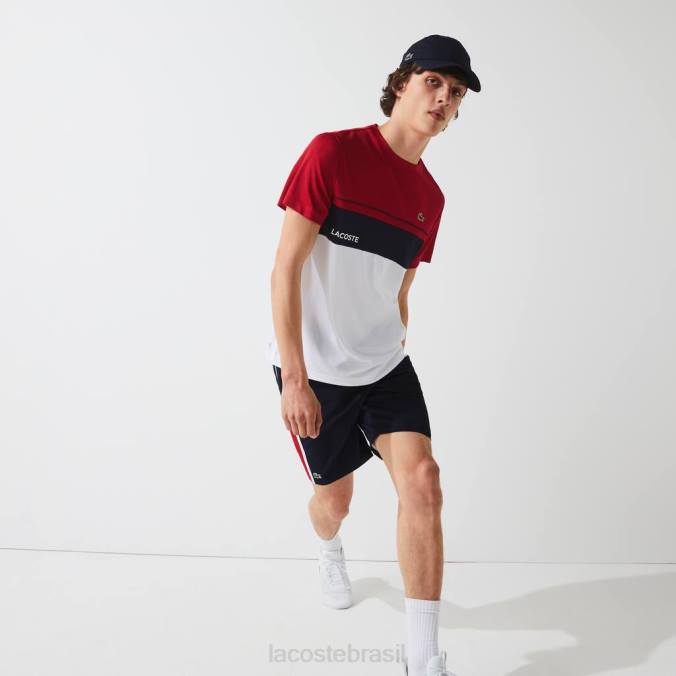 Lacoste homens shorts esportivos com painéis colorblock leves azul marinho/vermelho/branco P2PX1367 roupas