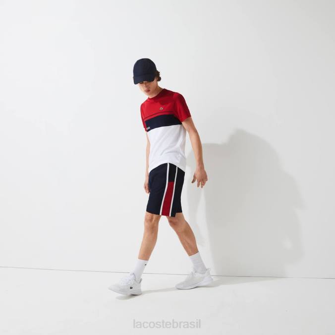 Lacoste homens shorts esportivos com painéis colorblock leves azul marinho/vermelho/branco P2PX1367 roupas