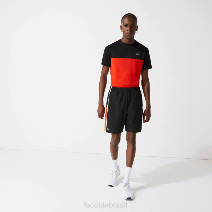 Lacoste homens shorts esportivos com painéis colorblock leves preto/vermelho/branco P2PX1365 roupas