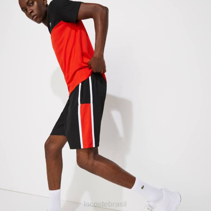 Lacoste homens shorts esportivos com painéis colorblock leves preto/vermelho/branco P2PX1365 roupas