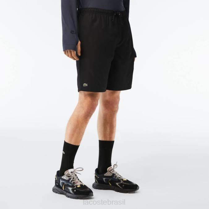 Lacoste homens shorts esportivos de tênis com tecido de diamante sólido preto P2PX1443 roupas