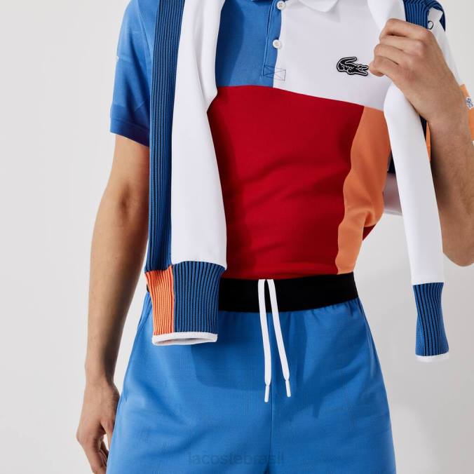 Lacoste homens shorts esportivos jacquard com cintura elástica contrastante azul/preto/branco P2PX1564 roupas