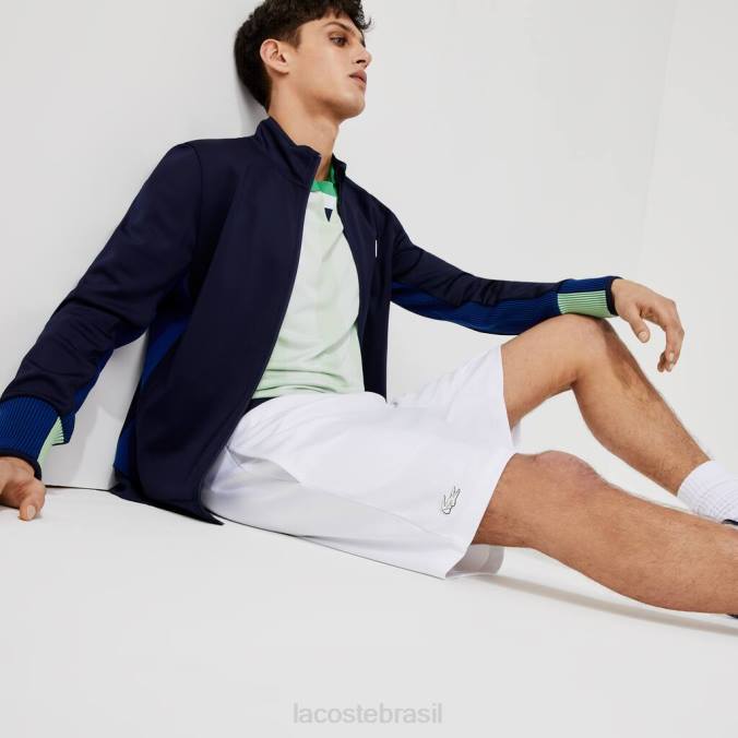 Lacoste homens shorts esportivos jacquard com cintura elástica contrastante branco/azul marinho/branco P2PX1563 roupas