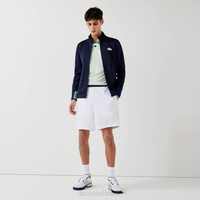 Lacoste homens shorts esportivos jacquard com cintura elástica contrastante branco/azul marinho/branco P2PX1563 roupas